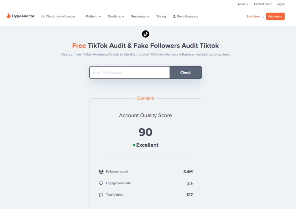 Hypeauditor - fake followers detection for Tiktok